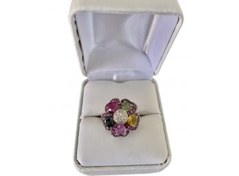 Beautiful 14K Yellow Gold Ring Multi Color Sapphire Stones Size 6