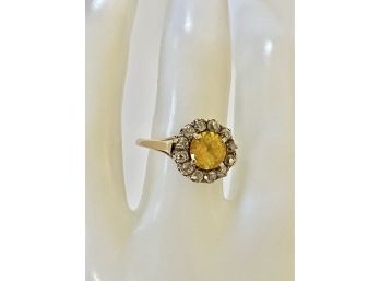 Vintage 1940's Yellow Sapphire And Diamond 14K Gold Ring Size 6.25-6.50 Weight Is 4 Grams