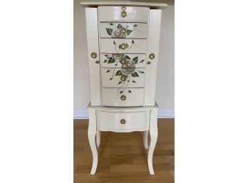 1900-2000 Thomas Pacconi CREAM COLOR Standing Jewelry Box Armoire With Key 38 In. H X16 In. W X 10in. D