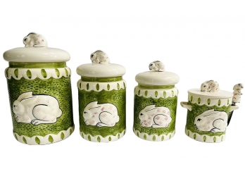 9 Piece Bunny Ceramic Canister Set From Anthropologie (read Description)