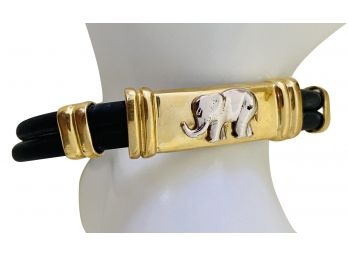 14K Yellow Gold Marked 585 And Leather Bracelet 7 In. Circumference 20 Gram Weight