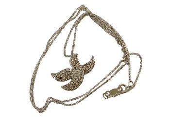 Delicate 3 Gram Weight 14 K White Gold Necklace And Bird Charm 16 In. Chain Charm Measures 1/2 In.