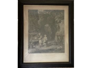 1800's Framed Mezzotint Engraving By J. Linnell FEEDING THE RABBIT Painted By W. Collins R.A. London