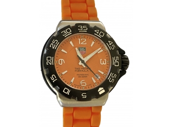 TAG HEUER Formula 1 Series 3 Orange Dial Rubber Strap Watch Model WAC1213 JW8554 Measures 8 3/4' Length Works