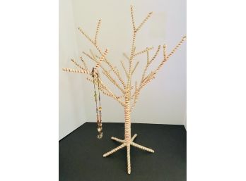 Red And White Yarn Jewelry Tree For Organizing Hanging Jewelry - Necklace NOT Included 16 In. Height