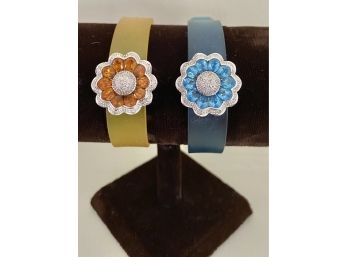 Blue Topaz And Yellow Topaz With Diamonds Charms On Gel Band Bracelets Italy