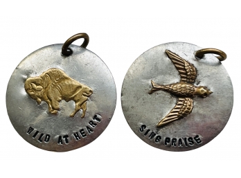 Two Unmarked Silver And Brass Charms-wild At Heart Buffalo, Sing Praise Bird Retail $48 Each