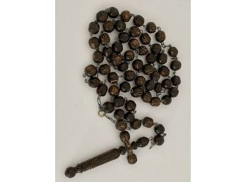 Large And Long Hand Carved Wood Rosary From Italy Unmarked 4 Feet Long