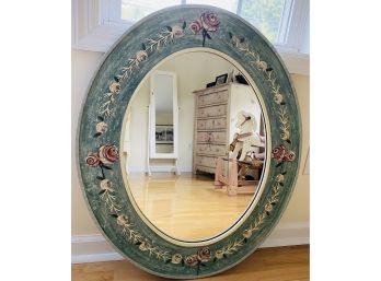 Hand Painted Oval Wood Mirror Heavy Piece 34 In. X 22 In. ( READ Description)