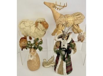 Unique Christmas Animal Lot: Reindeer Tree Topper Sheepskin Hand Crafted Sheep Bristle Ornaments More