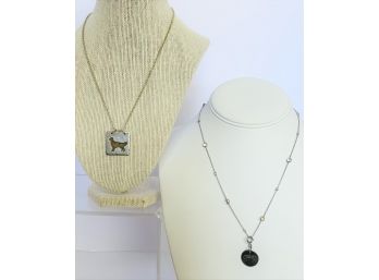 2 Necklaces-sterling Chain With 2 Tone Golden Retriever Charm, Moonstone Necklace Elephant Charm Sterling