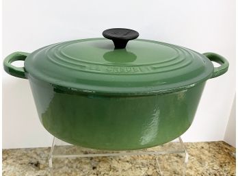 Vintage Le Creuset #27 Cast Iron Oval Dutch Oven Green W/lid No Chips Seen