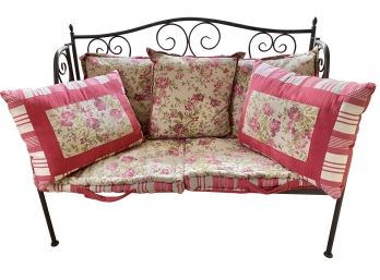 Vintage Lillian August Folding Wrought Iron  Bench Love Seat Original Cushions Pillows ( Read Description)