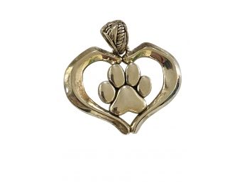 JAI Bear Paw Sterling Silver Heart Charm With Green Pouch 22 Gram Weight  Measures 1 1/2' X 1 3/4'