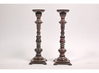 Pair Of Turned Bronze Candlesticks