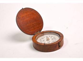 Antique Compass In Circular Wooden Case.