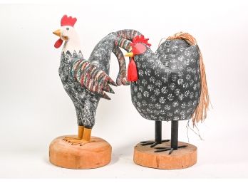 David Alvarez Pair Of Painted Chicken Statues