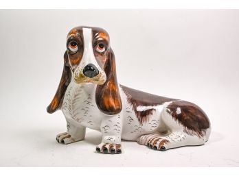 Italian Hand-Painted Porcelain Basset Hound Statuette