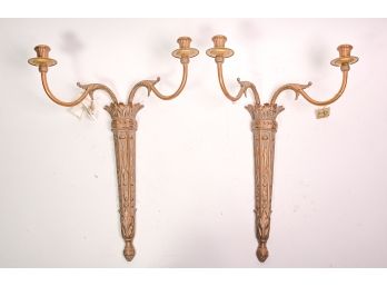 Pair Of Antique Brass Candle Sconces