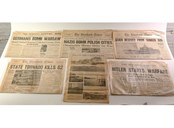 Collection Of Historic 1930s Newspapers, Including World War II Headlines