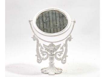 White Painted Cast Iron Mirror In Stand