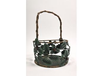 Holly Motif Metal Holiday Basket