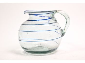 Blue Swirl Art Glass Pitcher