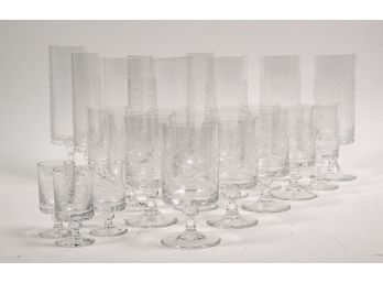 Set Of Etched Glass Stemware