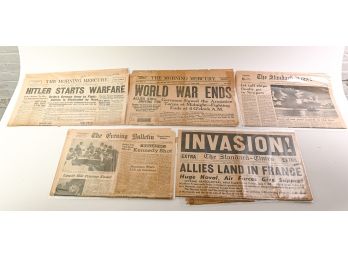 Collection Of Historic Newspapers, Several With Headlines From World War II