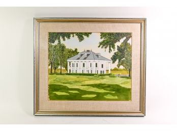 L.M. Armbrust 1968 Watercolor 'Plantation At Chalmette Memorial' Malus Beauregard House, Louisiana