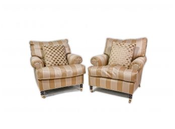 Pair Of Tan Striped Armchairs