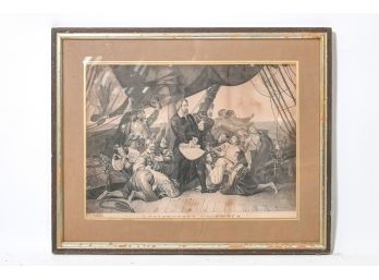 Antique Etching Of Christian Ruben's 'Columbus Discovers The Shores Of America'