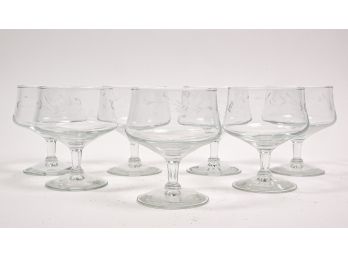 Set Of Seven Etched Glass Sundae Cups