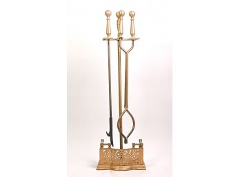 Pierced Brass Fireplace Tool Set