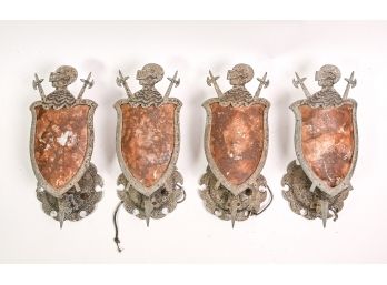 Set Of Four Knight Motif Sconce Lights