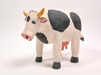 Signed Ceramic Folk Art Milk Cow Figurine