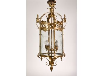 Antique Brass Light Pendant With Etched Glass