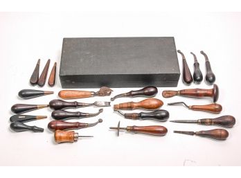 Collection Of Reading Hardware Co. Wooden Handled Leatherworking Tools