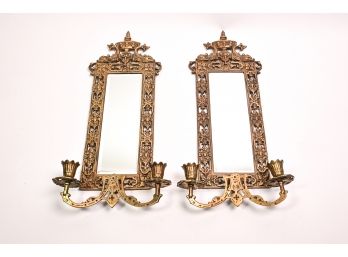 Antique Victorian Brass Framed Mirrored Sconces