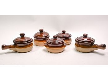 Set Of Five Glazed Bean Crocks