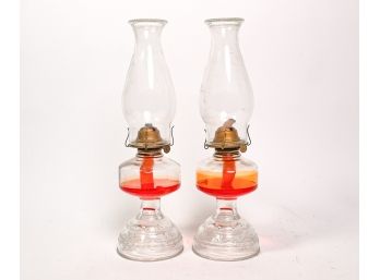 Pair Of Glass Oil Lamps