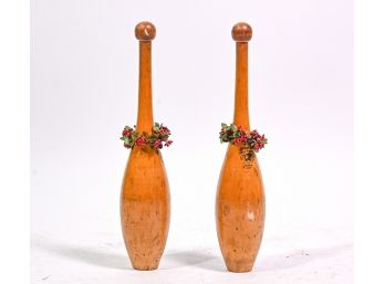 Pair Of Wooden Spalding Bowling Pins