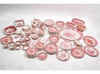 Extensive Collection Of English Ironstone Red & White Dinnerware