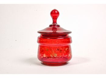 Cranberry Glass Lidded Jar