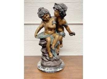 Large Signed  A. Moreau  Bronze Sculpture Of 2 Children