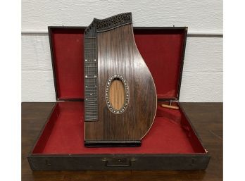 Amazing Antique Rosewood And Mother Of Pearl Zither With Case