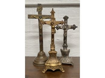 Group Of 3 Antique Metal  Religious Crucifixes