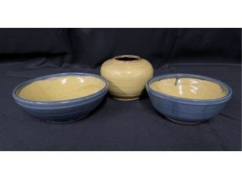 Group Of 3 Pieces Of Mid Century Modern Studio Pottery  - Signed -