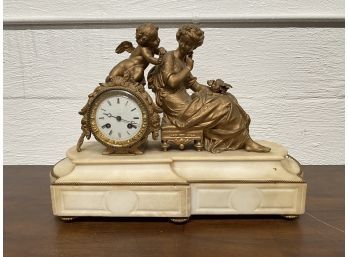 Large Antique French Figural Clock On Marble Base