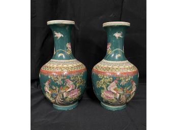 Vintage / Antique Pair Of Signed Chinese Vases